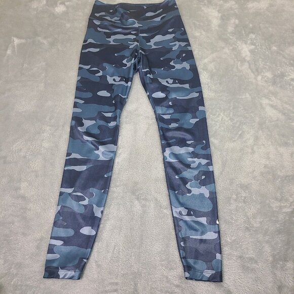 Nike Women's Dry-Fit One Mid-Rise Training Leggings Tight Blue Camo Small‎ - Picture 1 of 9